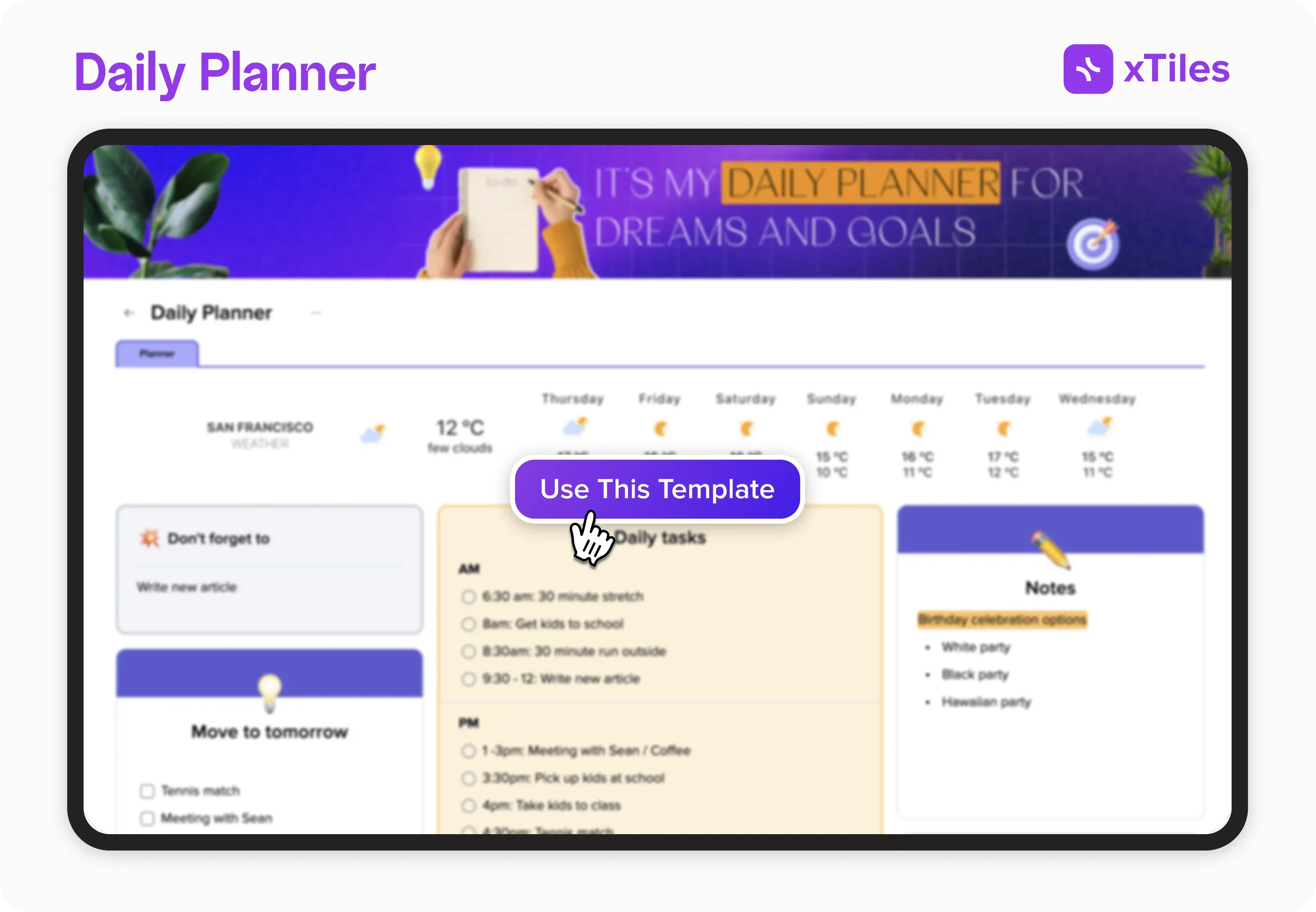 3. xTiles Daily Planner Template — illustration