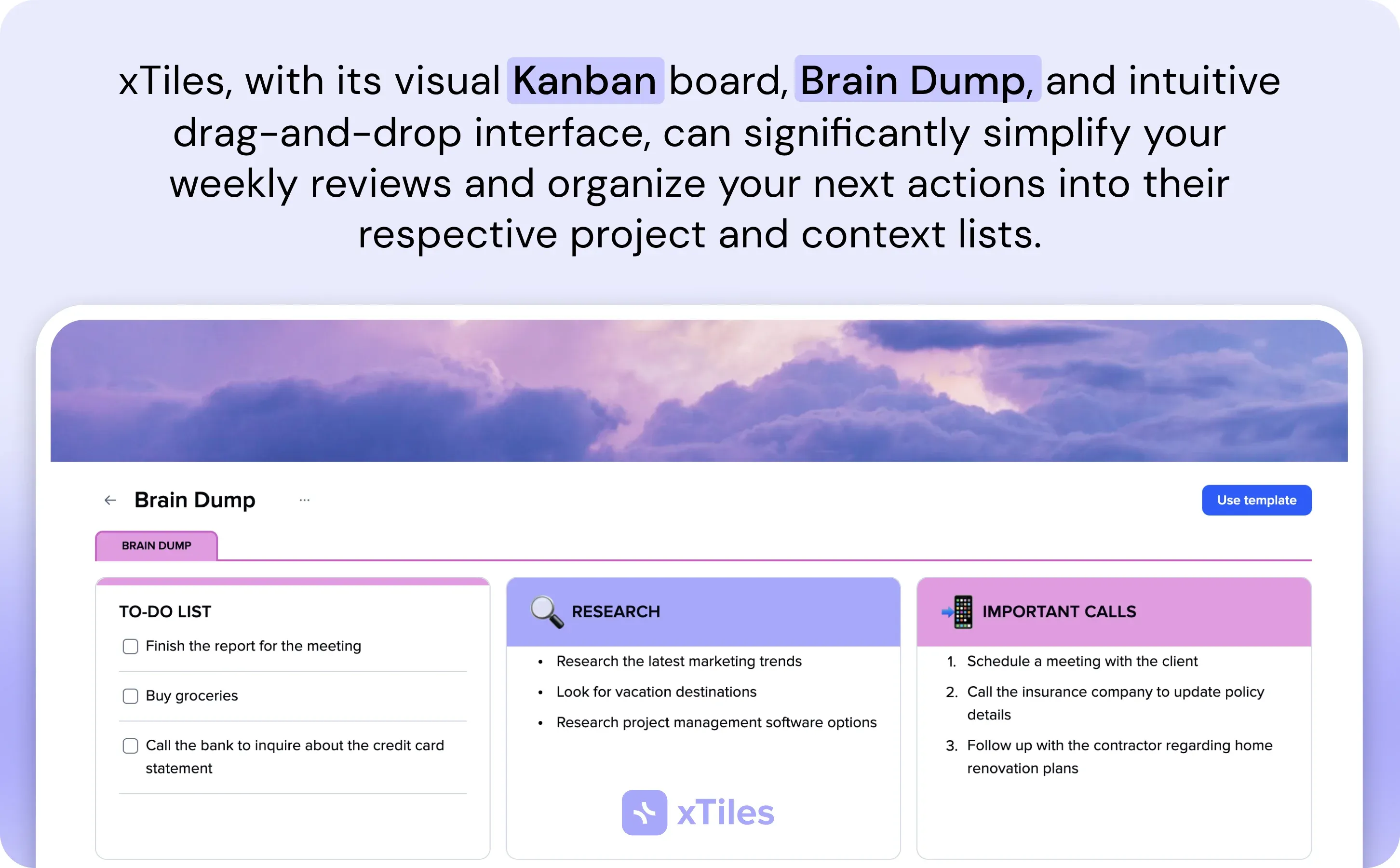 Enhancing GTD method with xTiles — illustration