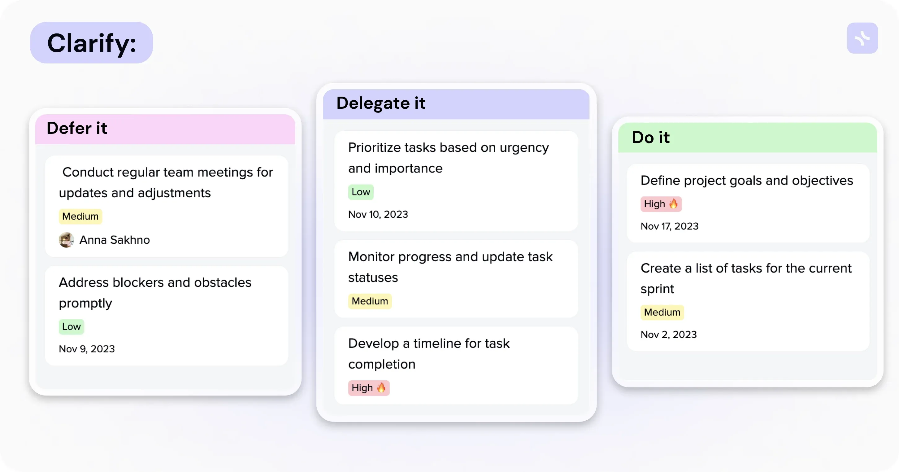 Step-by-step GTD method practice — illustration
