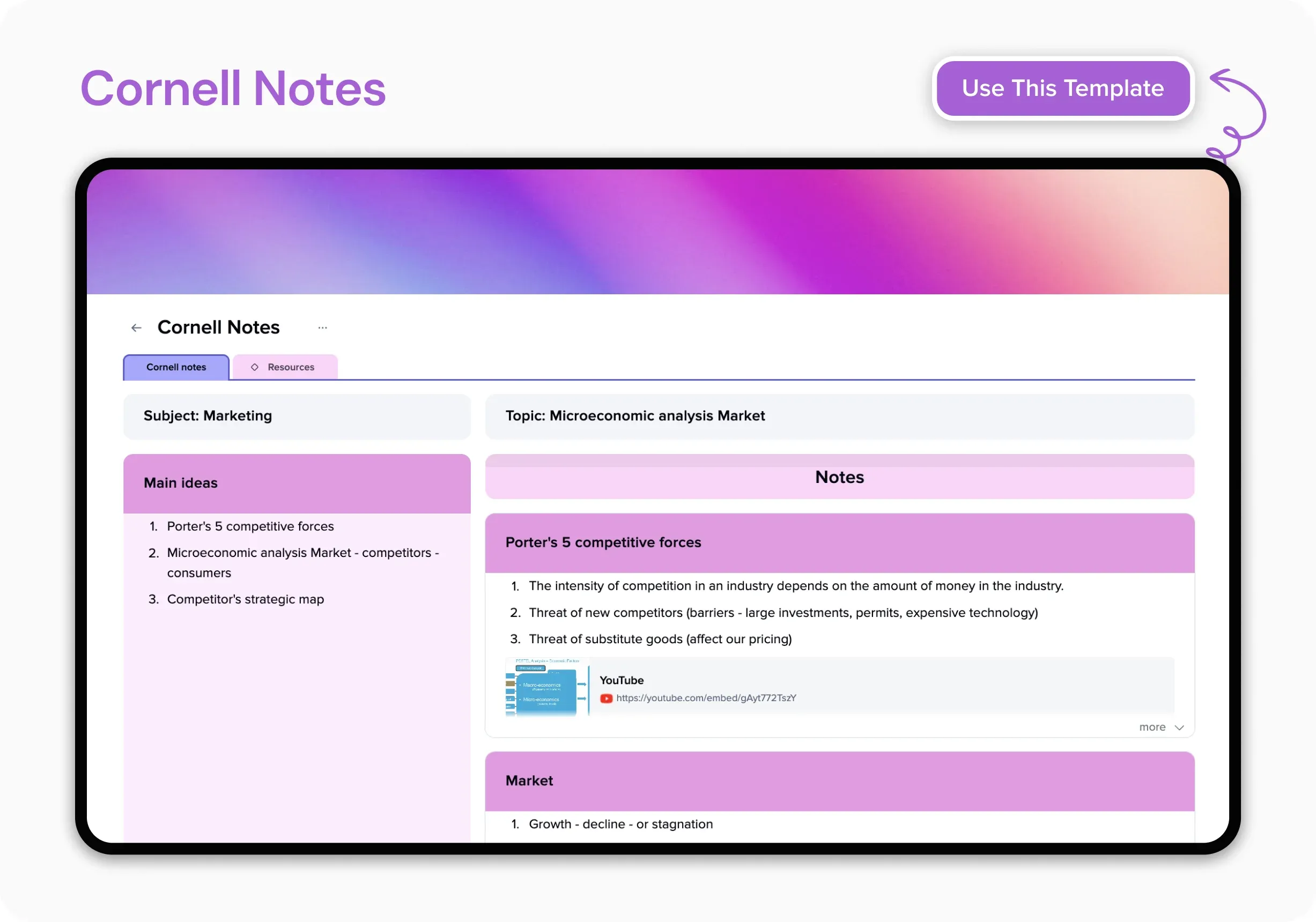 1. Cornell Notes template for your study notes — illustration