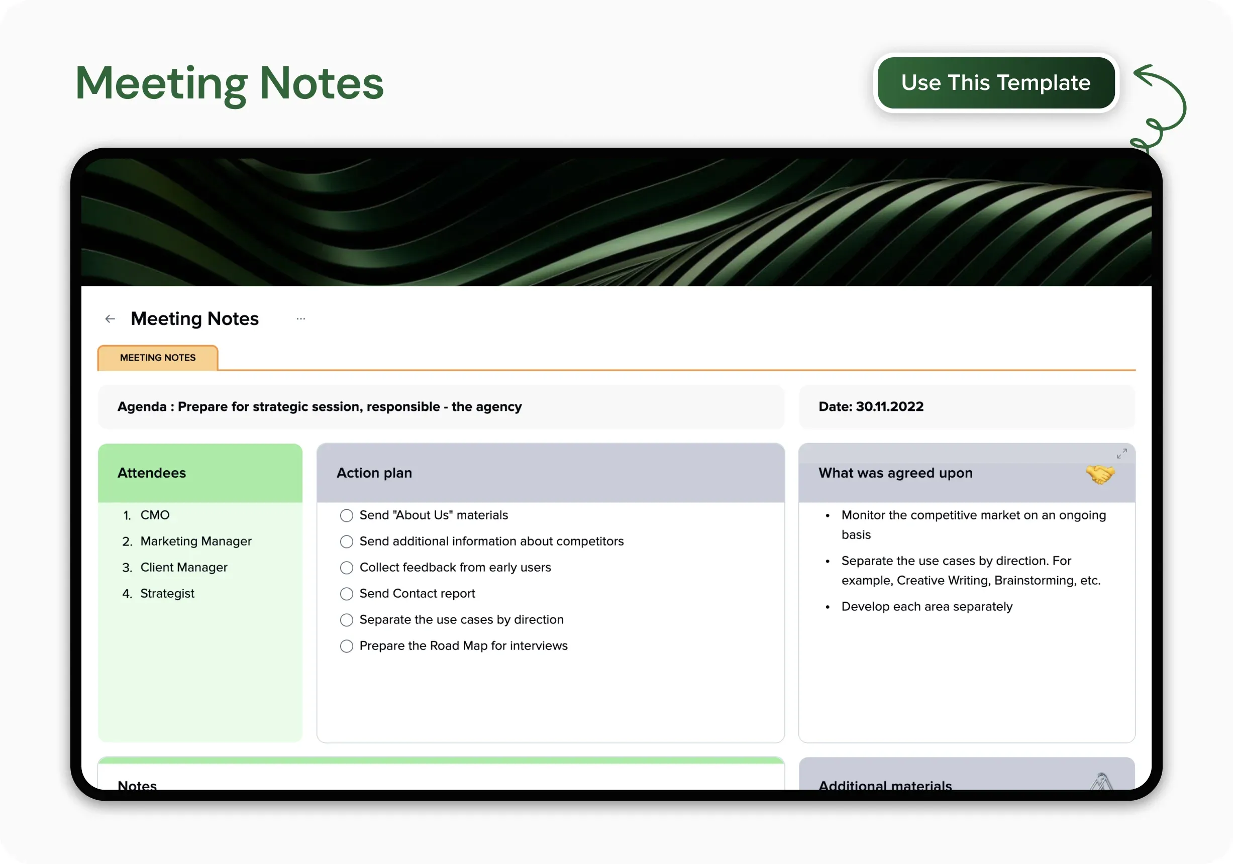 4. Meeting notes template for preserving your discussions — illustration