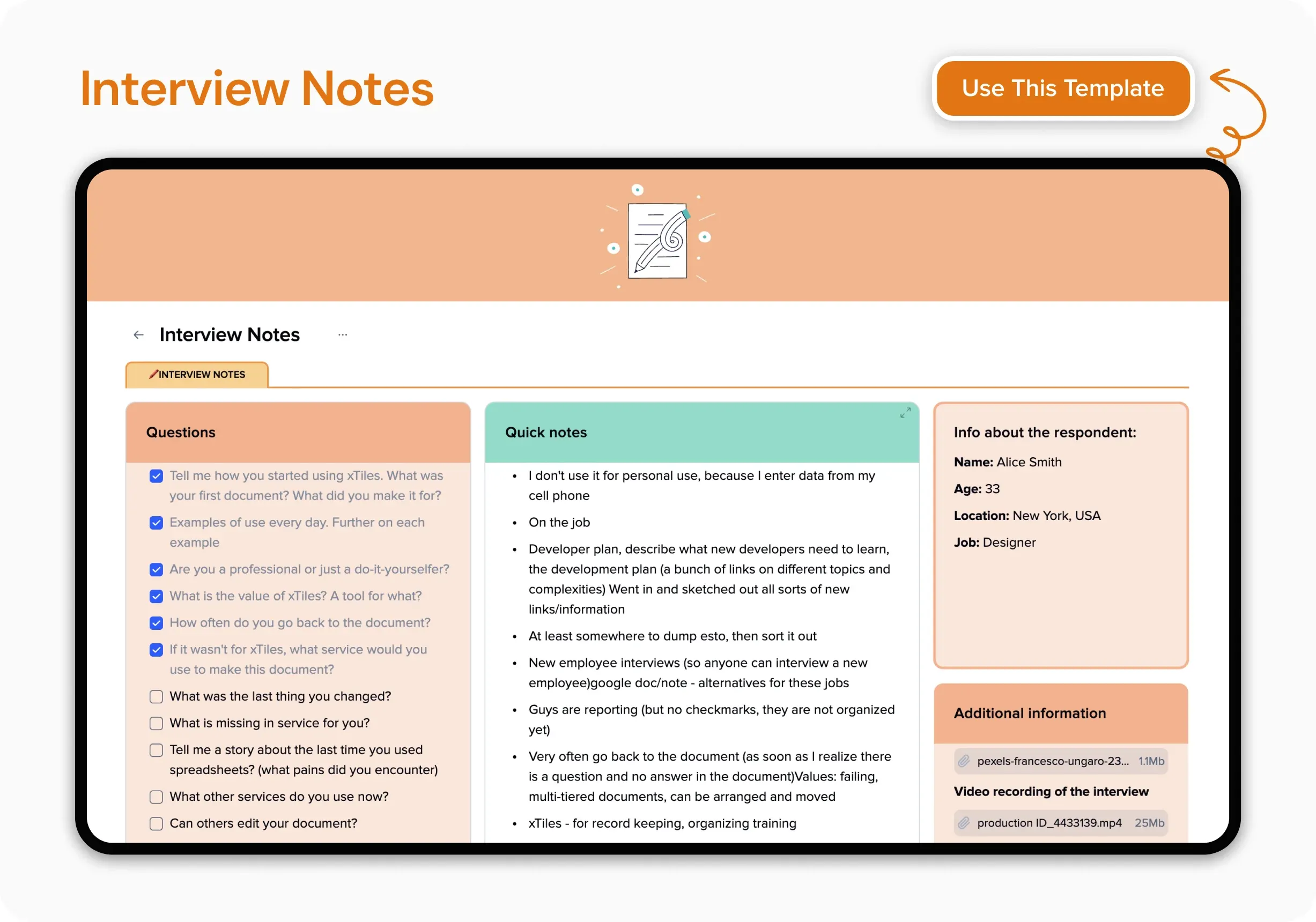 5. Interview Notes template for conducting effective interviews — illustration