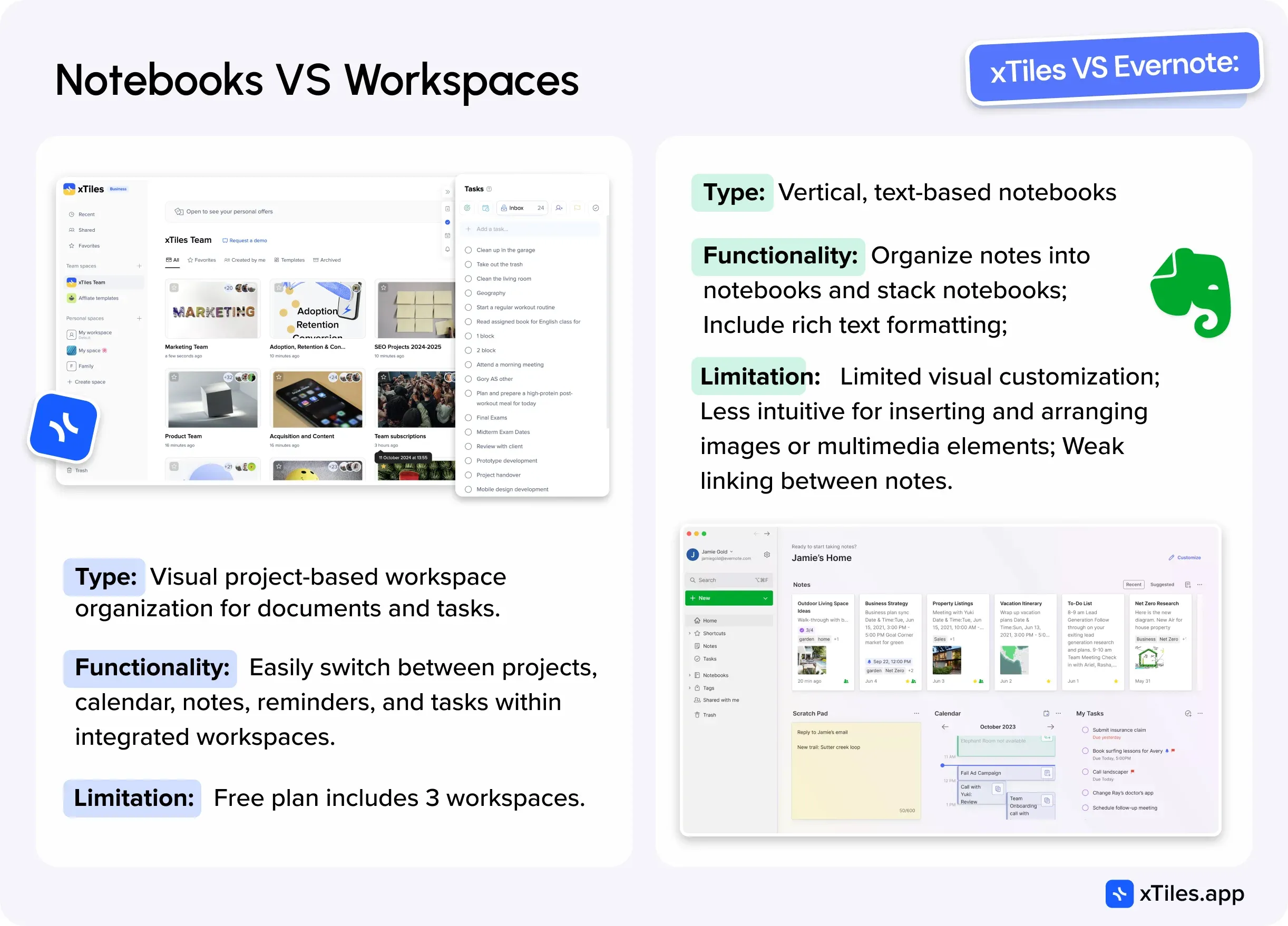 Evernote Notebooks VS xTiles Workspaces — illustration