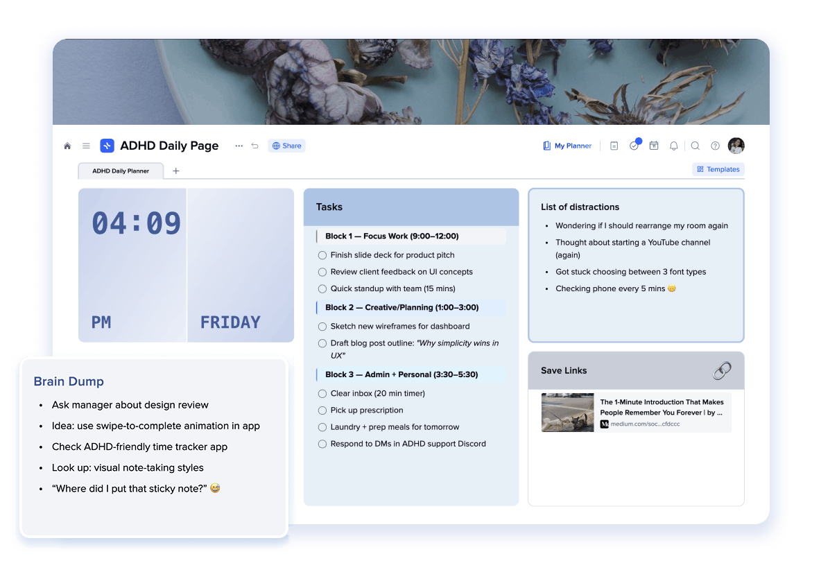 ADHD Daily Planner in xTiles